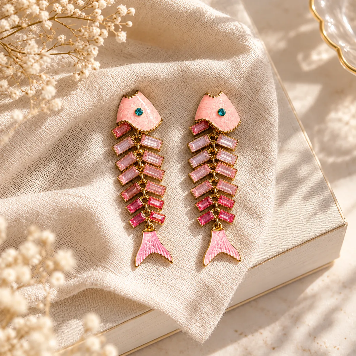 Fish Tales Pink Enamel Drop Earrings